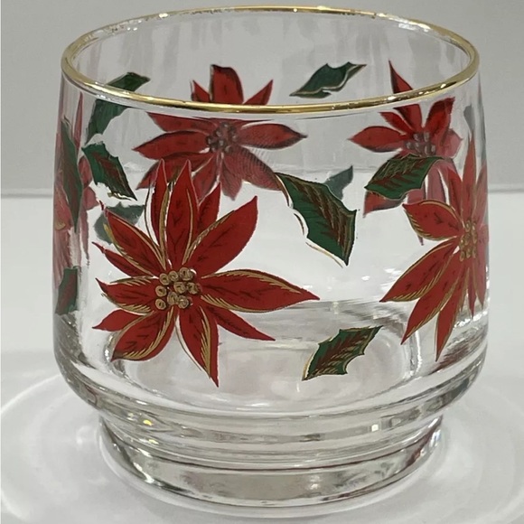 Source Unknown Other - Vintage Drinking Christmas Glass Short Tumbler Poinsettia